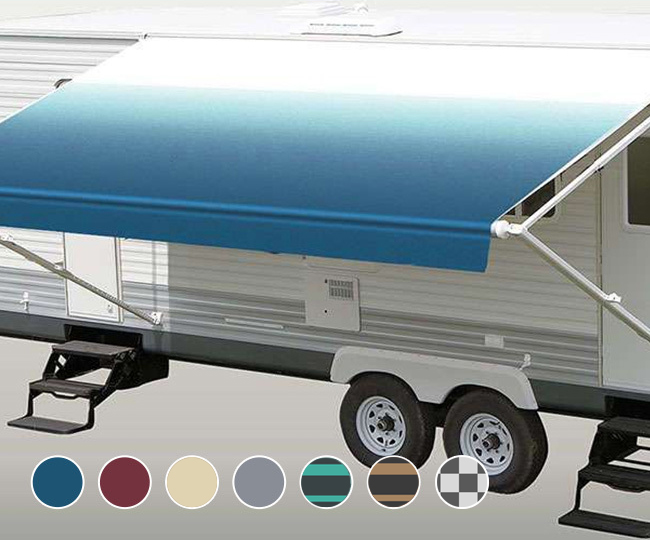 14' Fonzier RV Awning Fabric Replacement 280GSM Solution Dyed Fabric Camper Awning Replacement Fabric with Awning Anchor Kits & Pull Tension Strap for RV Trailer Motorhome Gray Fabric 13'2 
