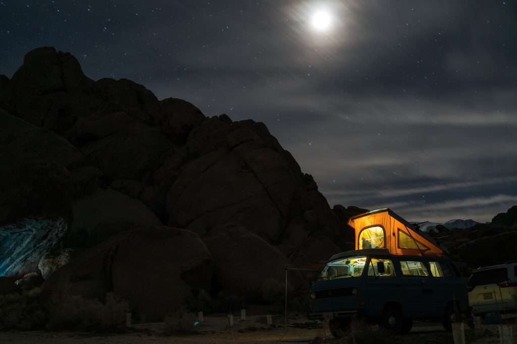 camper with lights