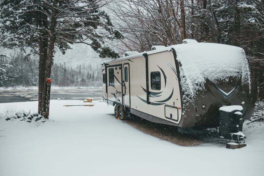 RV in winter snow