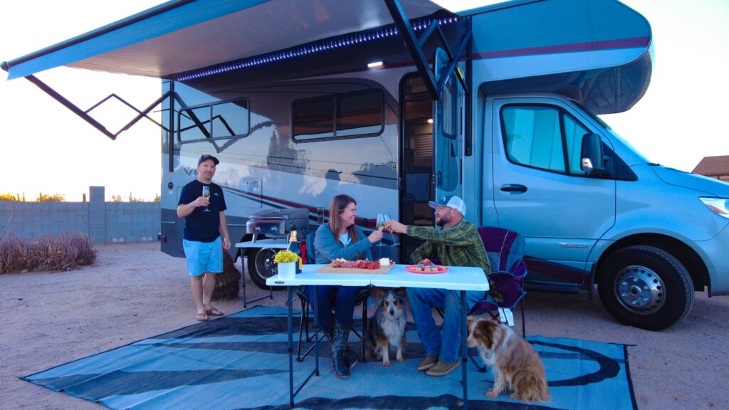sitting in front of quality rv awning